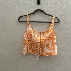 Nicole Miller Orange and White Patterned Crop Top